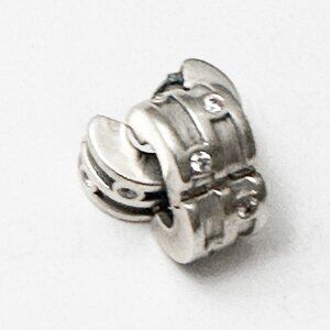 Two Vintage Pandora Sparkling Clip Sterling Silver Charm Retired Clear CZ